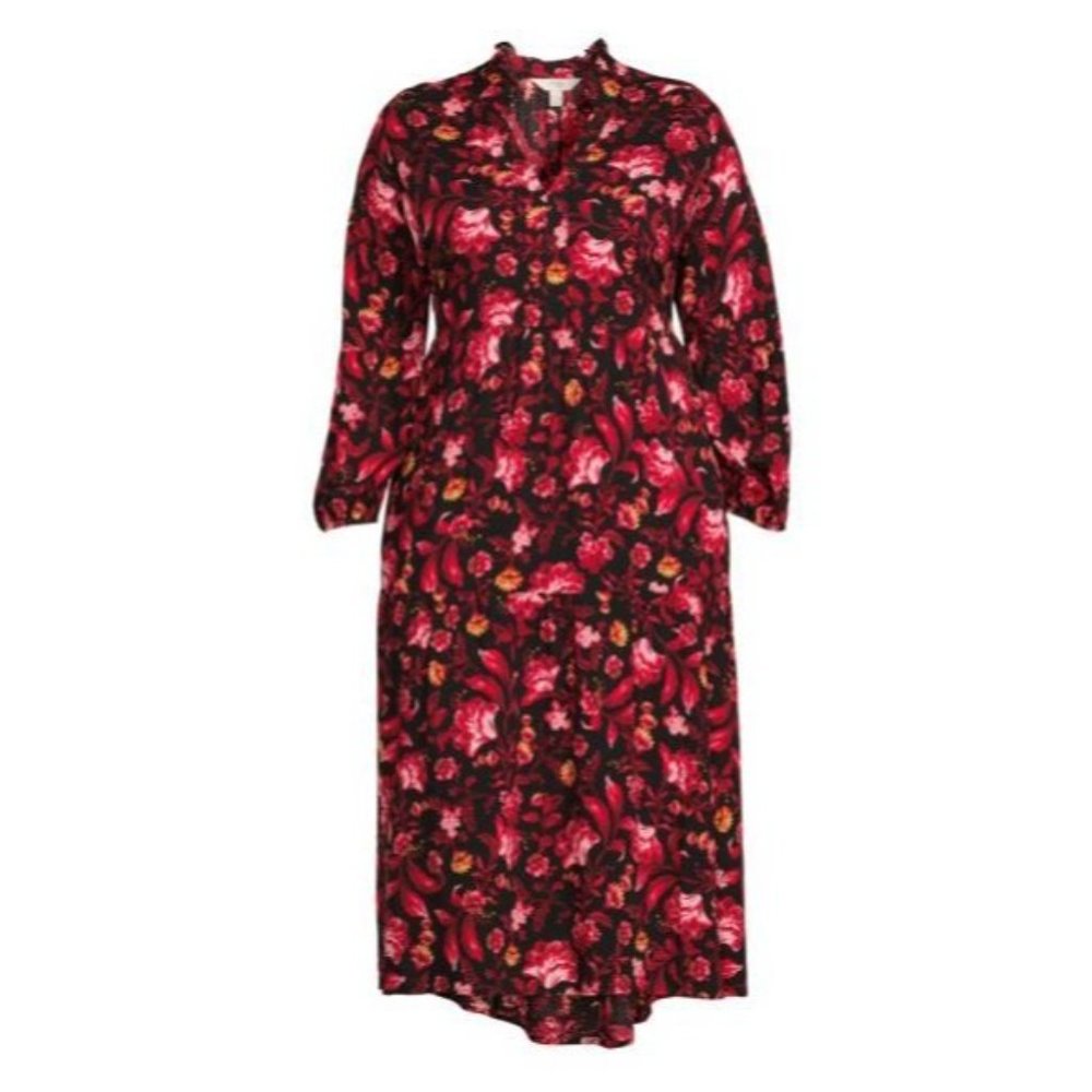 Terra & Sky Peasant Midi Dress, 2X (20W-22W)